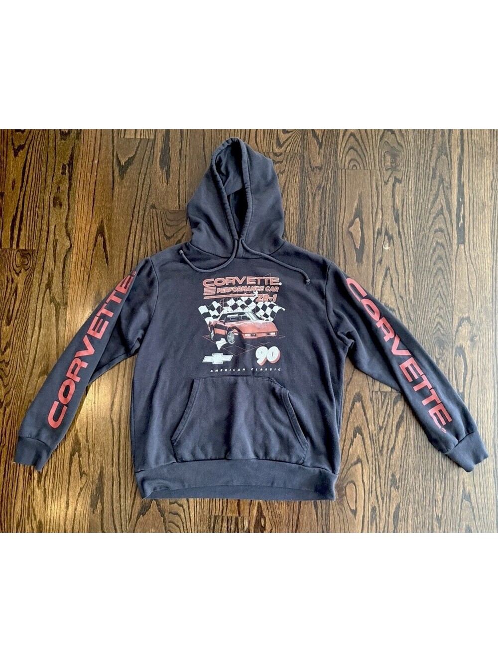 Chevy Corvette ZR-1 1990 Graphic Hoodie Black Racing Car Sleeve Print Pullover